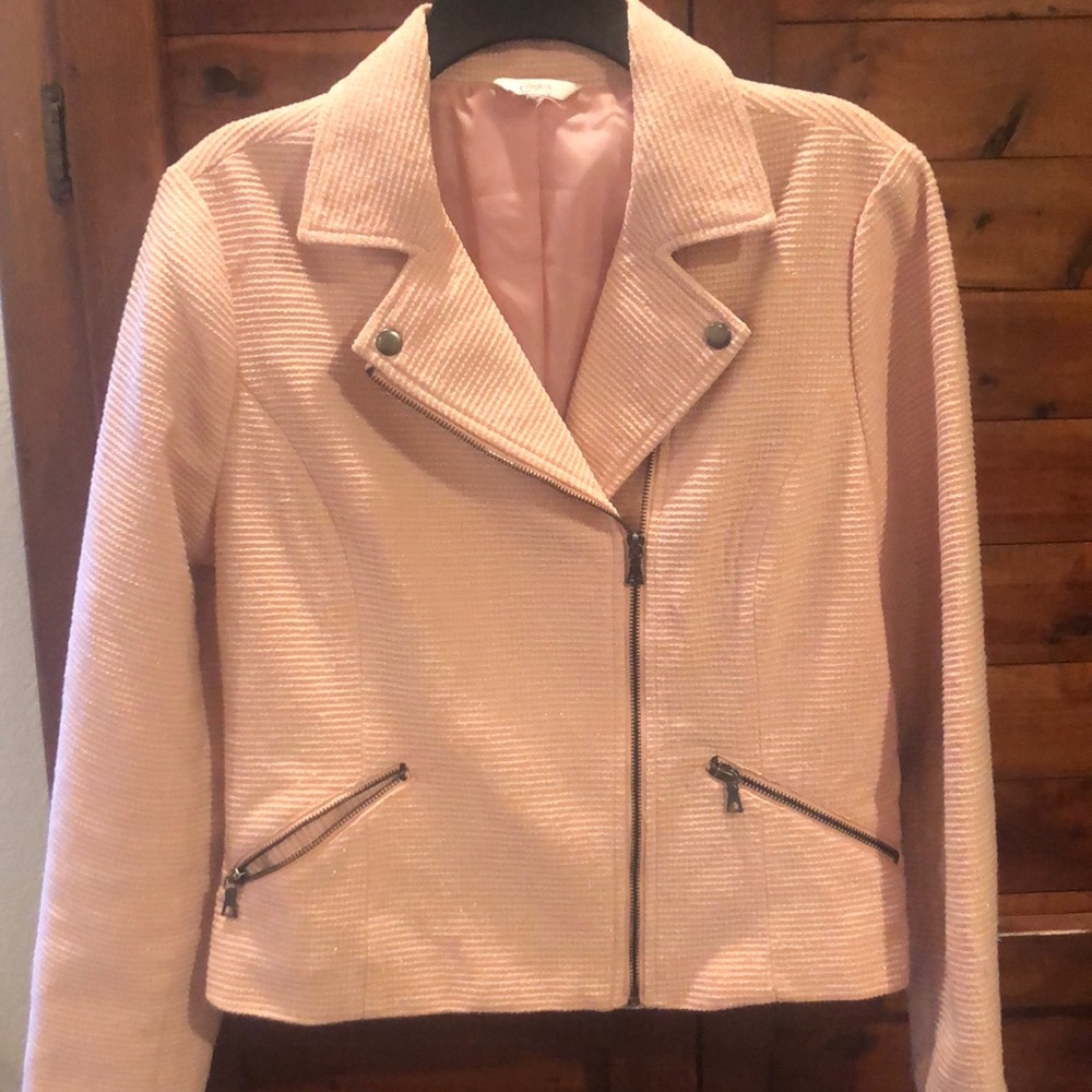 Pink tweed bomber lightweight jacket